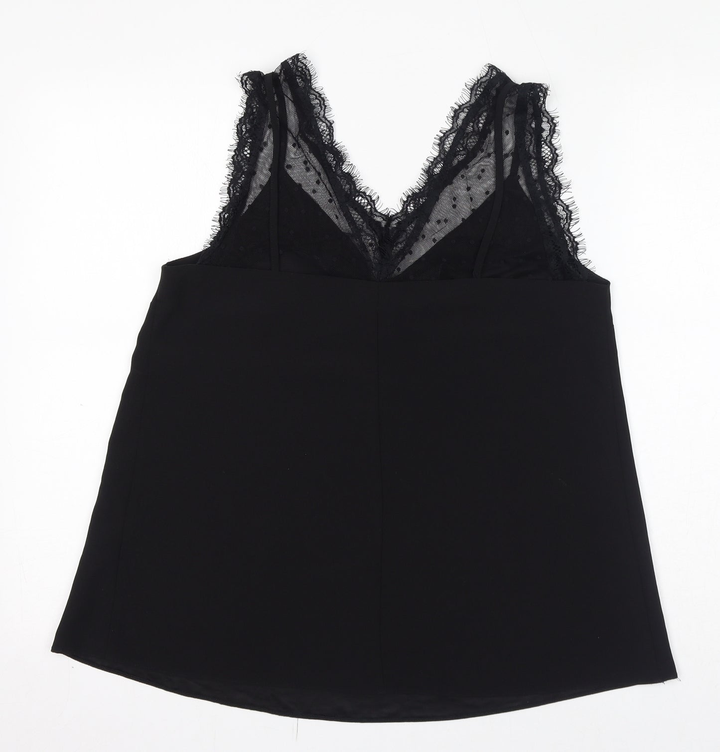 ASOS Womens Black Polyester Basic Tank Size 10 V-Neck - Lace Trim Detail