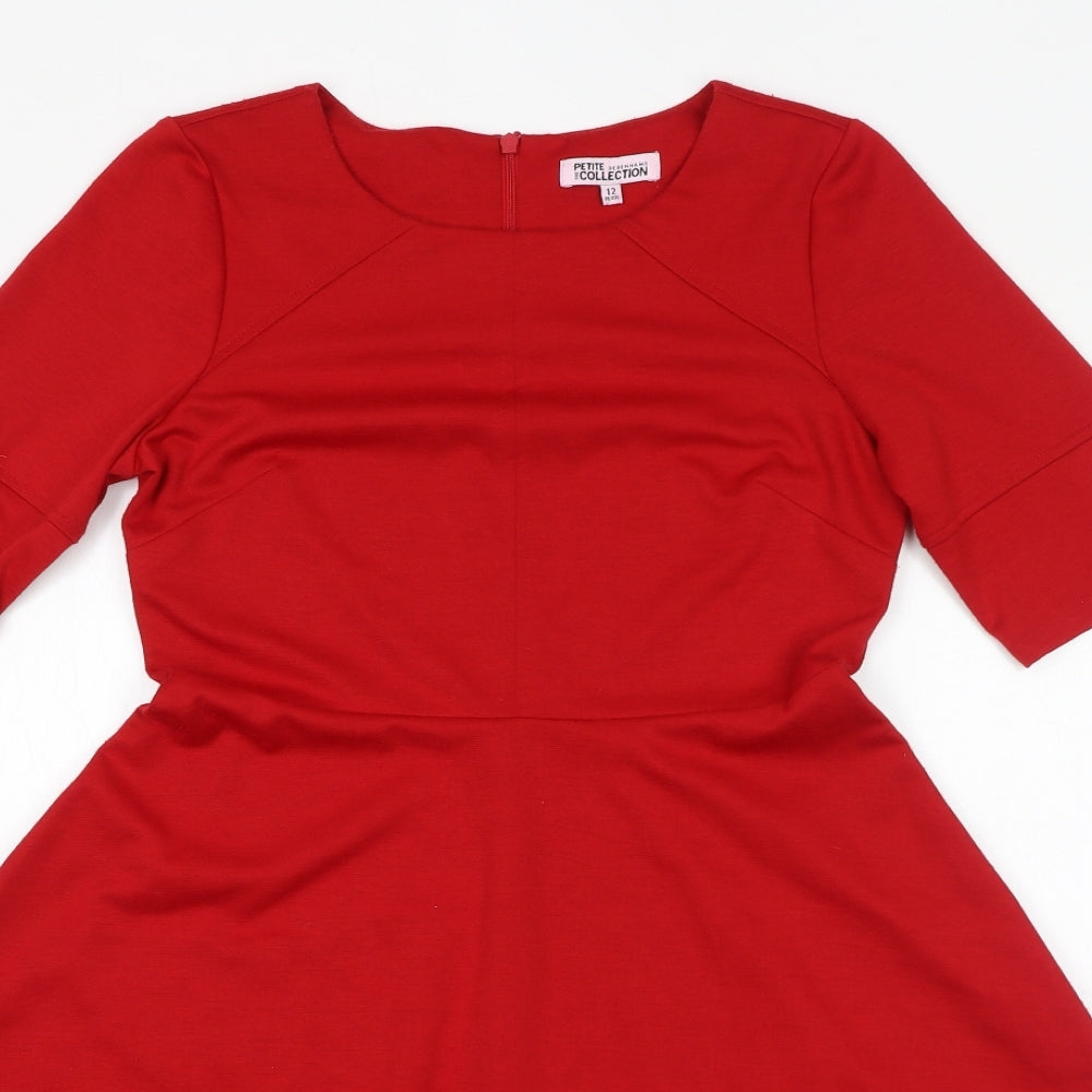Debenhams Womens Red Polyester Fit & Flare Size 12 Round Neck Zip