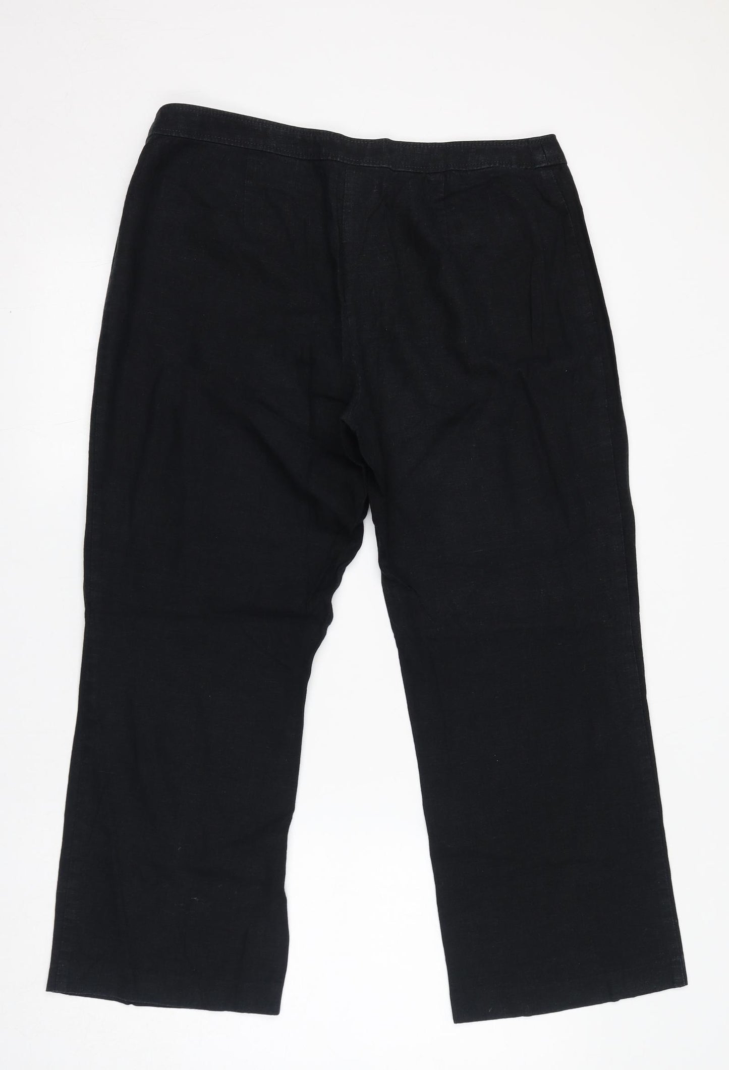 Marks and Spencer Womens Black Linen Trousers Size 14 L27 in Regular Zip