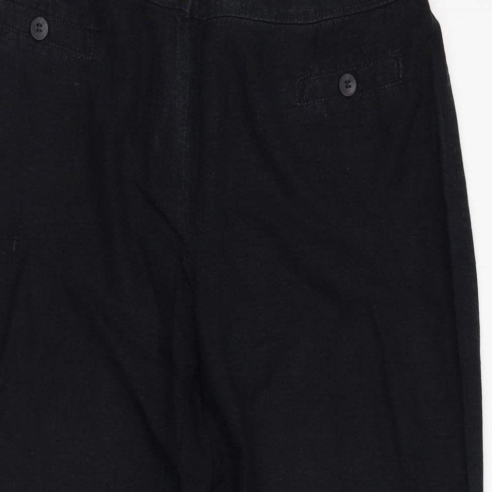 Marks and Spencer Womens Black Linen Trousers Size 14 L27 in Regular Zip