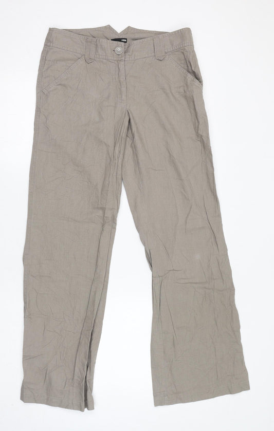 H&M Womens Beige Linen Trousers Size 12 L32 in Regular Zip