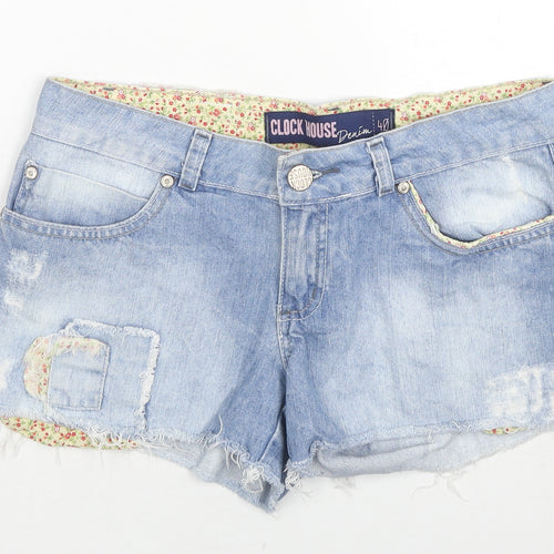 Clockhouse Womens Blue Cotton Cut-Off Shorts Size 12 L3 in Regular Zip