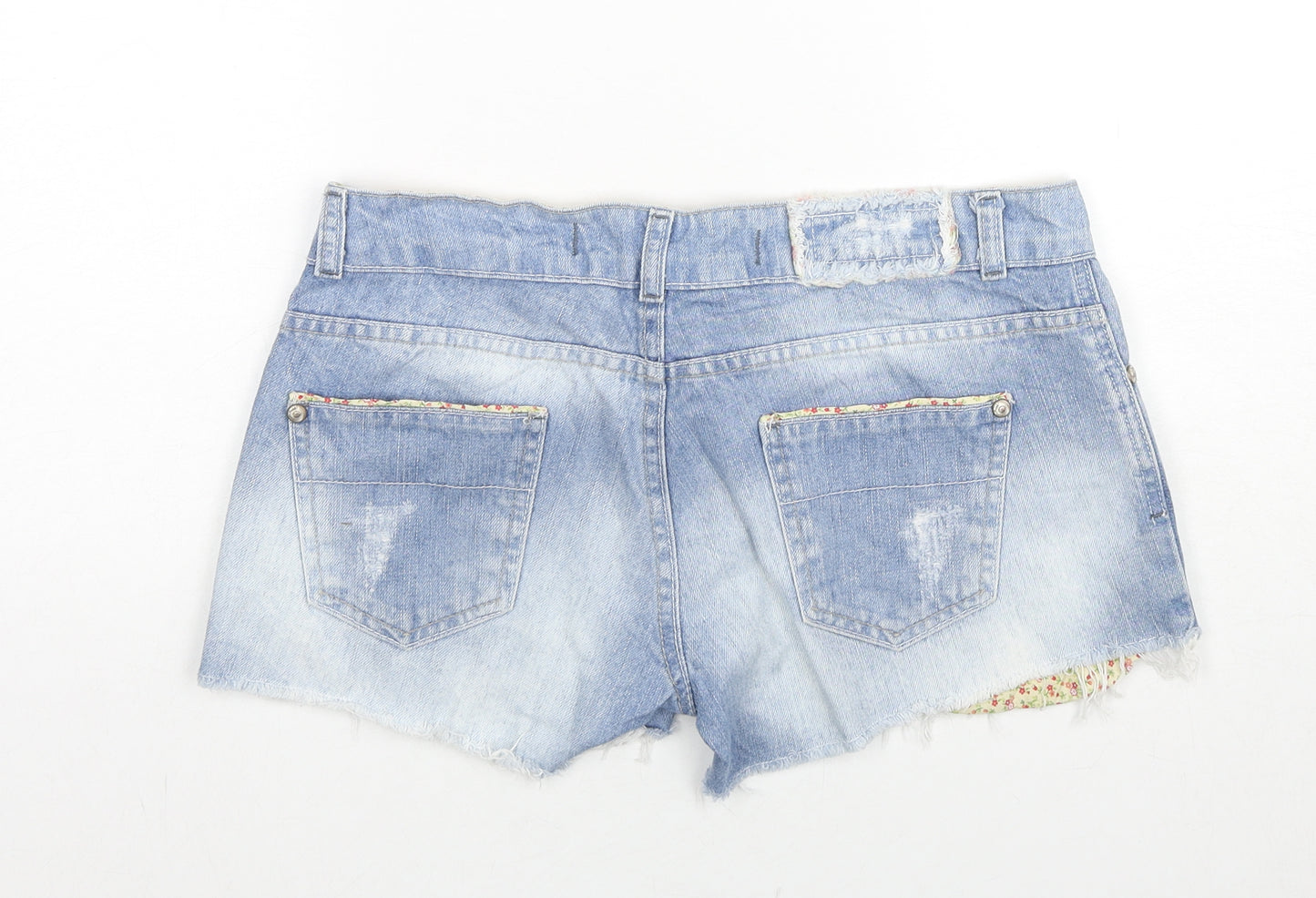 Clockhouse Womens Blue Cotton Cut-Off Shorts Size 12 L3 in Regular Zip
