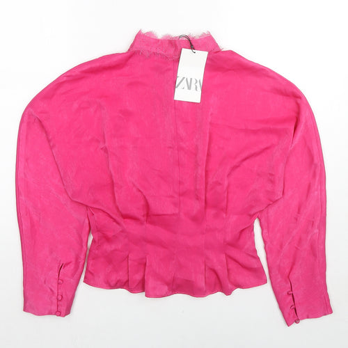 Zara Womens Pink Polyester Basic Blouse Size M Collared