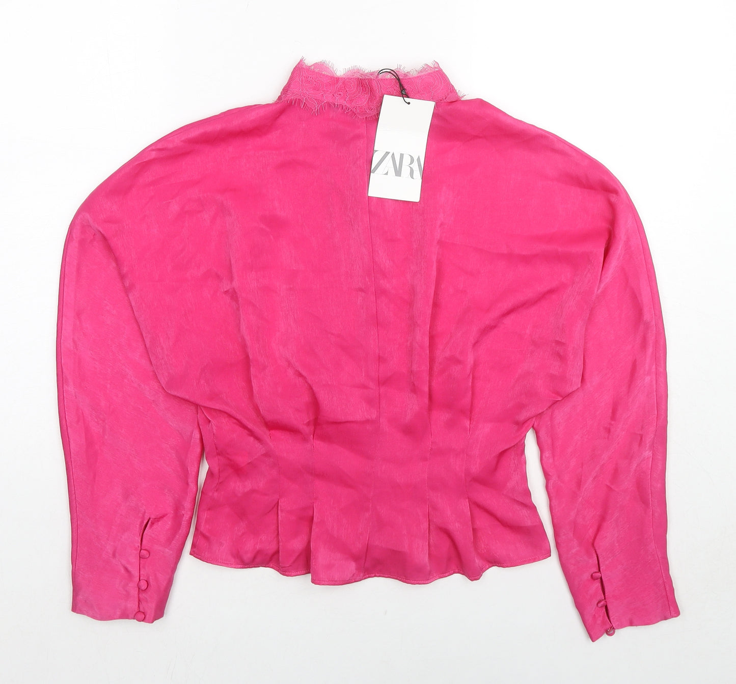 Zara Womens Pink Polyester Basic Blouse Size M Collared
