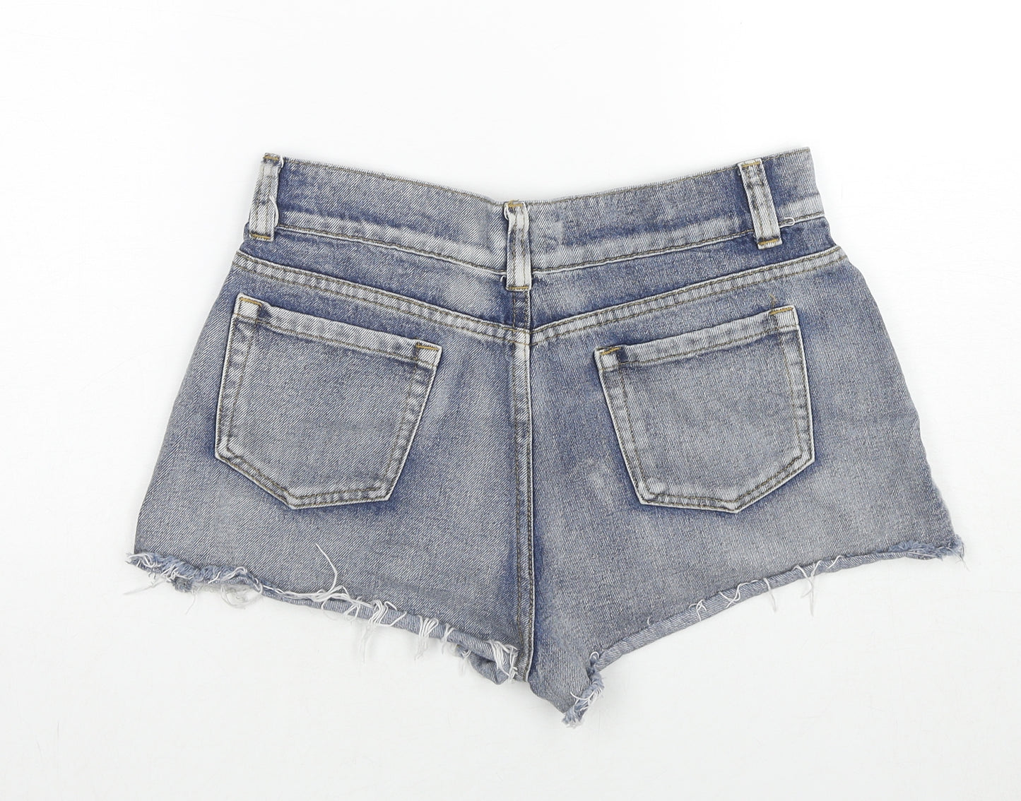 PRETTYLITTLETHING Womens Blue Cotton Cut-Off Shorts Size 8 L3 in Regular Zip - Distressed