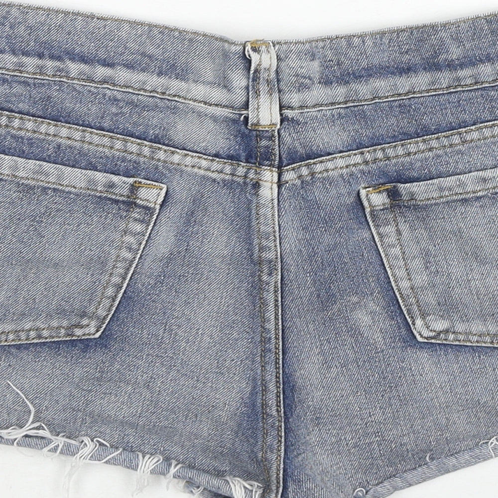 PRETTYLITTLETHING Womens Blue Cotton Cut-Off Shorts Size 8 L3 in Regular Zip - Distressed