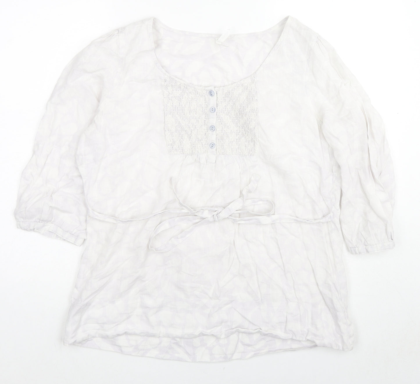 Marks and Spencer Womens White Linen Basic Blouse Size 16 Henley