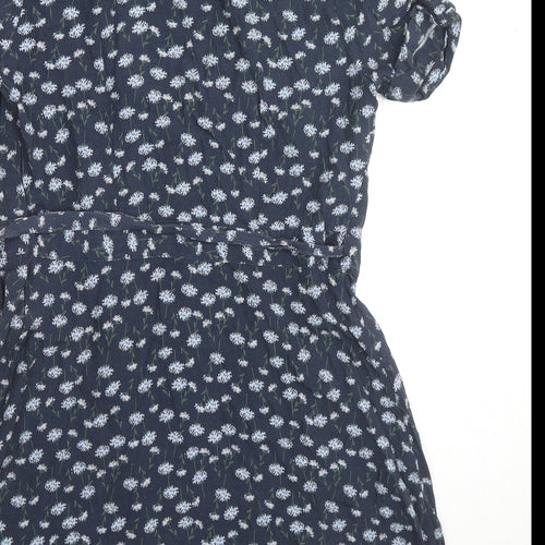Jack Wills Womens Blue Floral Viscose Wrap Dress Size 8 Collared Tie