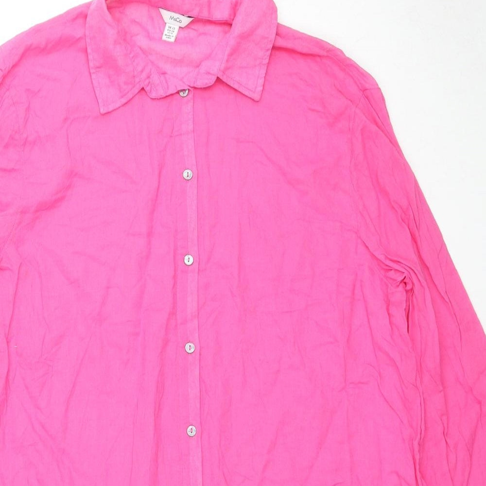 M&Co Womens Purple Cotton Basic Blouse Size 12 Collared