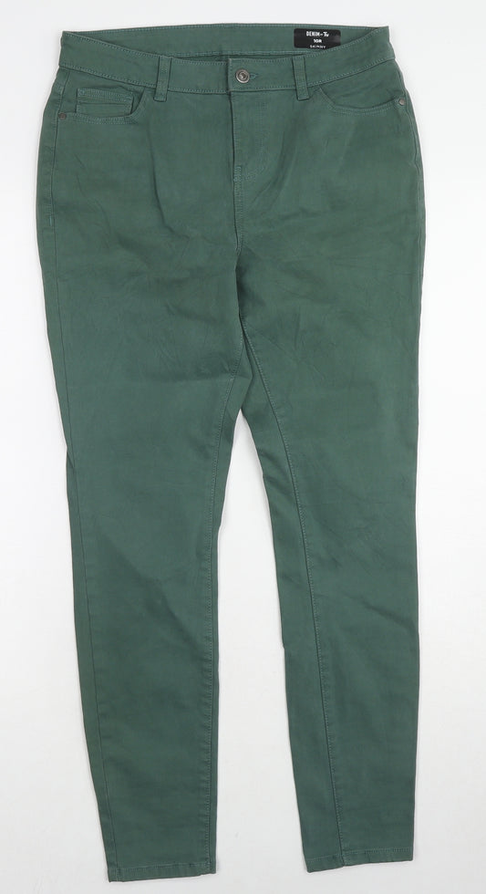 TU Womens Green Cotton Skinny Jeans Size 10 L28 in Regular Zip