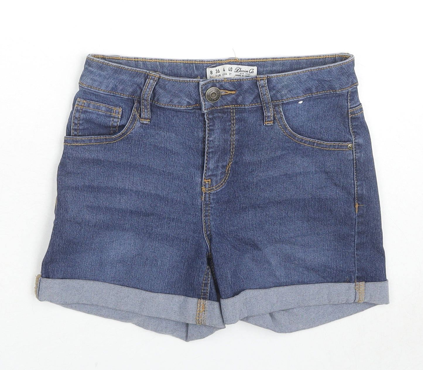 Denim & Co. Womens Blue Cotton Hot Pants Shorts Size 8 L3 in Regular Zip