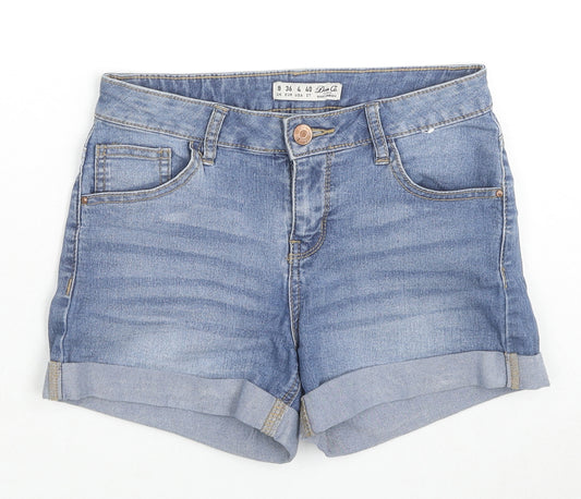 Denim & Co. Womens Blue Cotton Hot Pants Shorts Size 8 L3 in Regular Zip