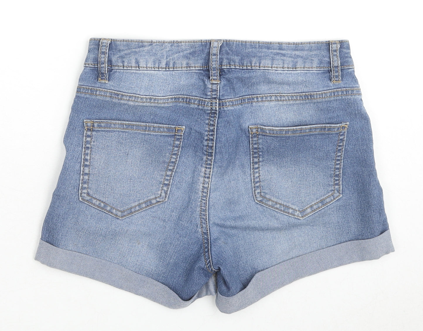 Denim & Co. Womens Blue Cotton Hot Pants Shorts Size 8 L3 in Regular Zip