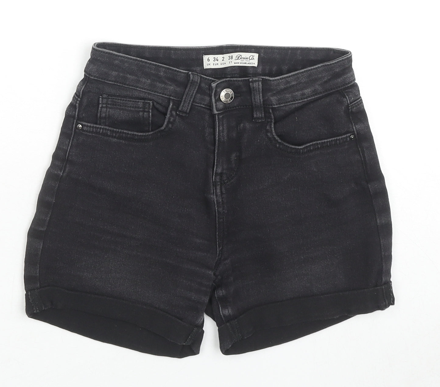 Denim & Co. Womens Black Cotton Hot Pants Shorts Size 6 L3 in Regular Zip