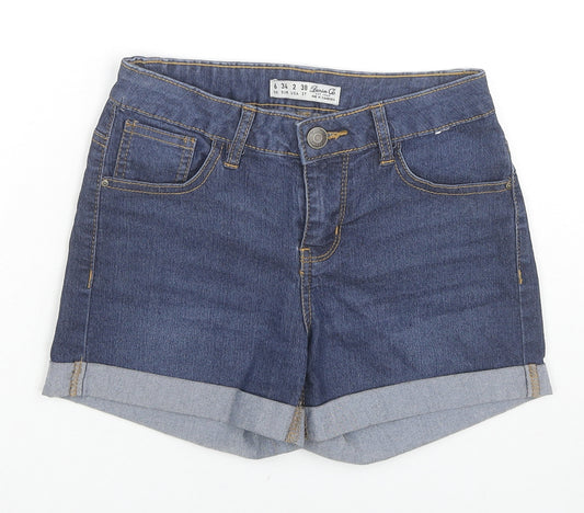 Denim & Co. Womens Blue Cotton Hot Pants Shorts Size 6 L3 in Regular Zip