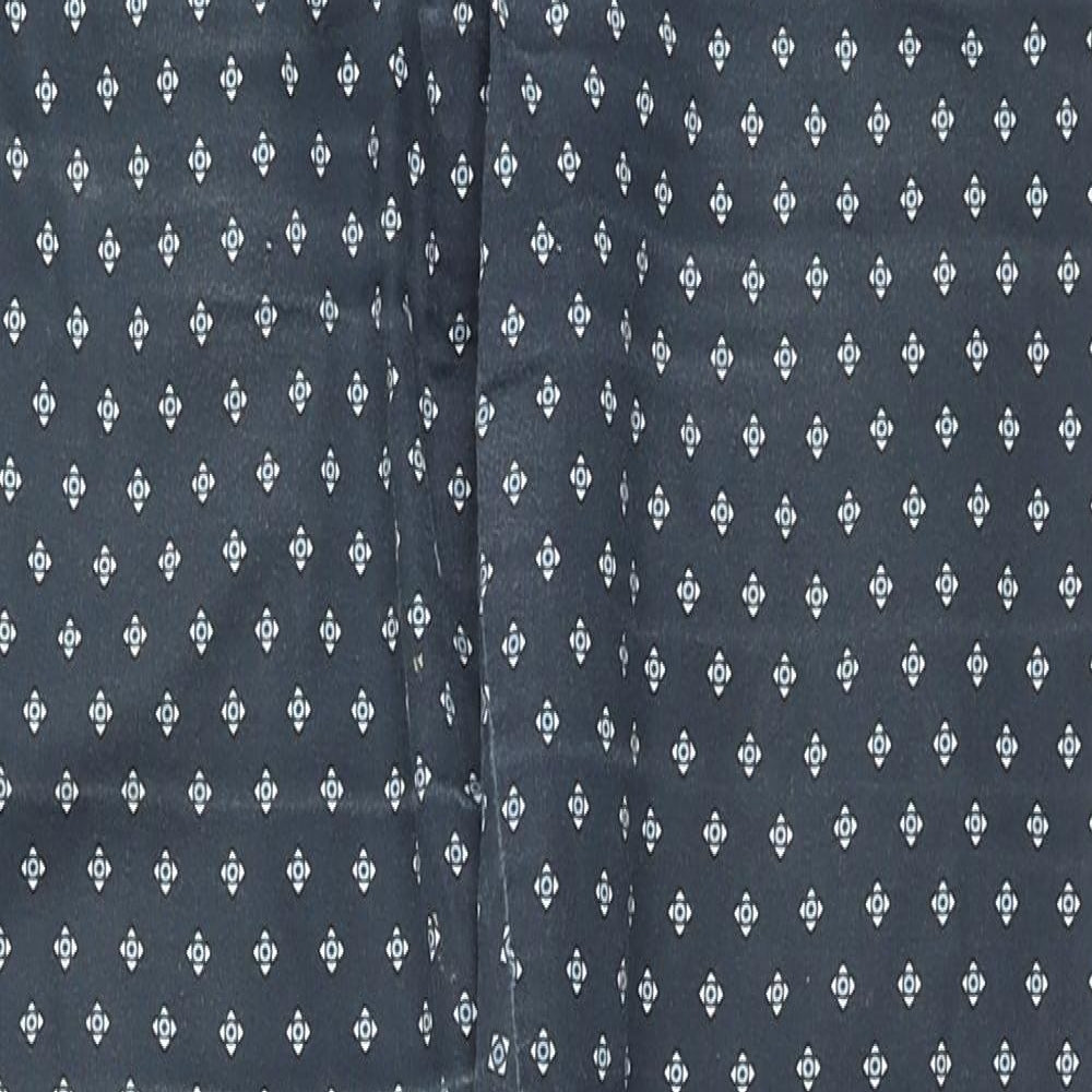 H&M Womens Blue Geometric Cotton Chino Trousers Size 12 L25 in Regular Zip