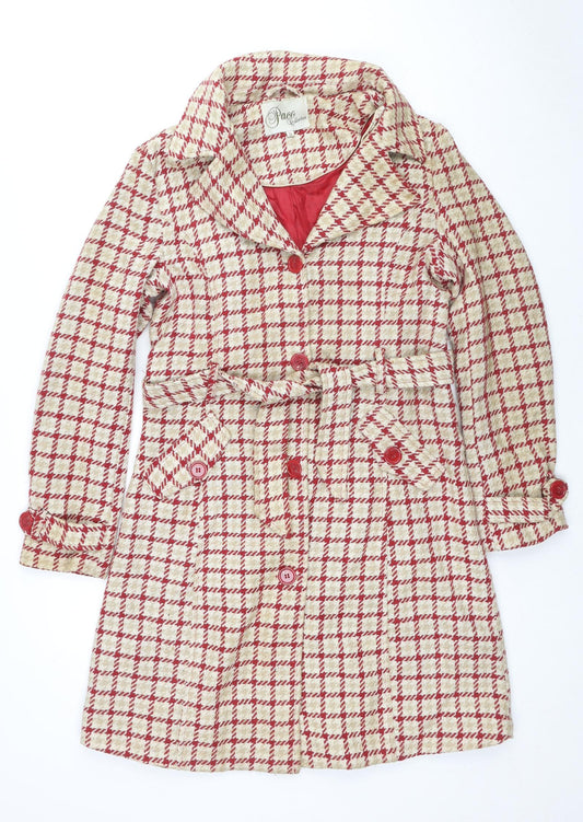 PACO Womens Beige Plaid Overcoat Coat Size S Button