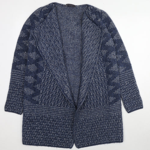 Marks and Spencer Womens Blue V-Neck Geometric Acrylic Cardigan Jumper Size S