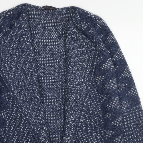 Marks and Spencer Womens Blue V-Neck Geometric Acrylic Cardigan Jumper Size S