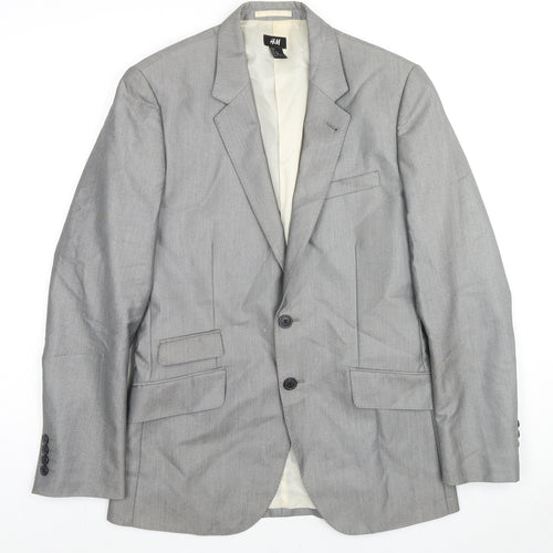 H&M Mens Grey Viscose Jacket Suit Jacket Size 36 Regular