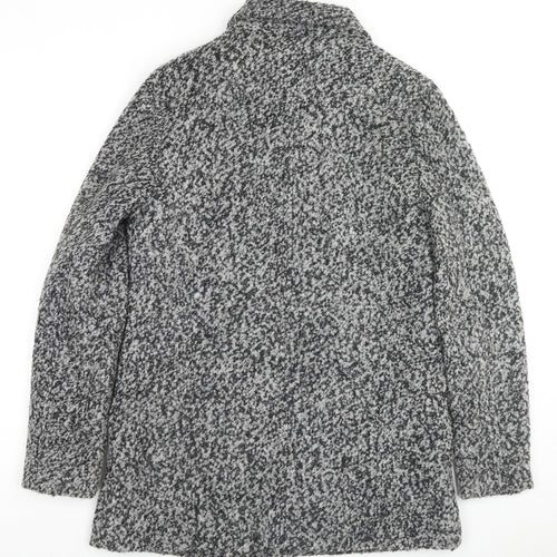 H&M Womens Grey Geometric Overcoat Coat Size 14 Zip