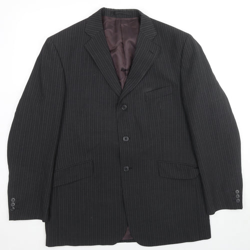 Marks and Spencer Mens Black Striped Polyester Jacket Suit Jacket Size 42 Regular