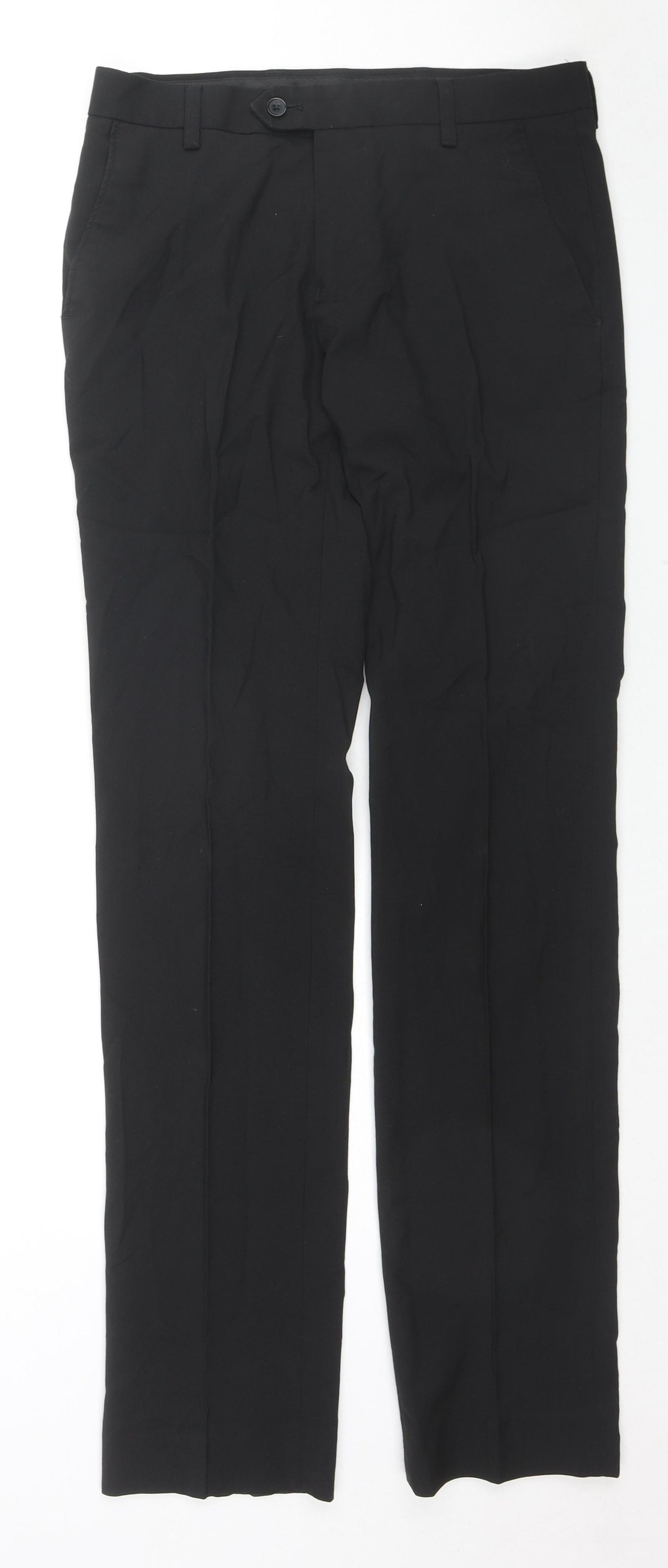NEXT Mens Black Polyester Trousers Size 30 in L33 in Regular Zip
