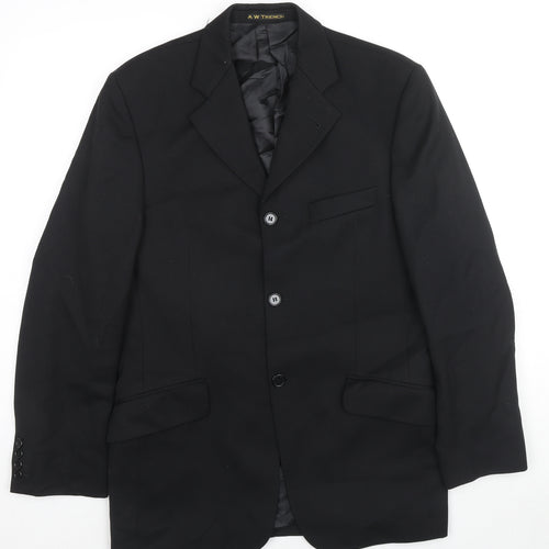 A.W Trench Mens Black Wool Jacket Suit Jacket Size 36 Regular