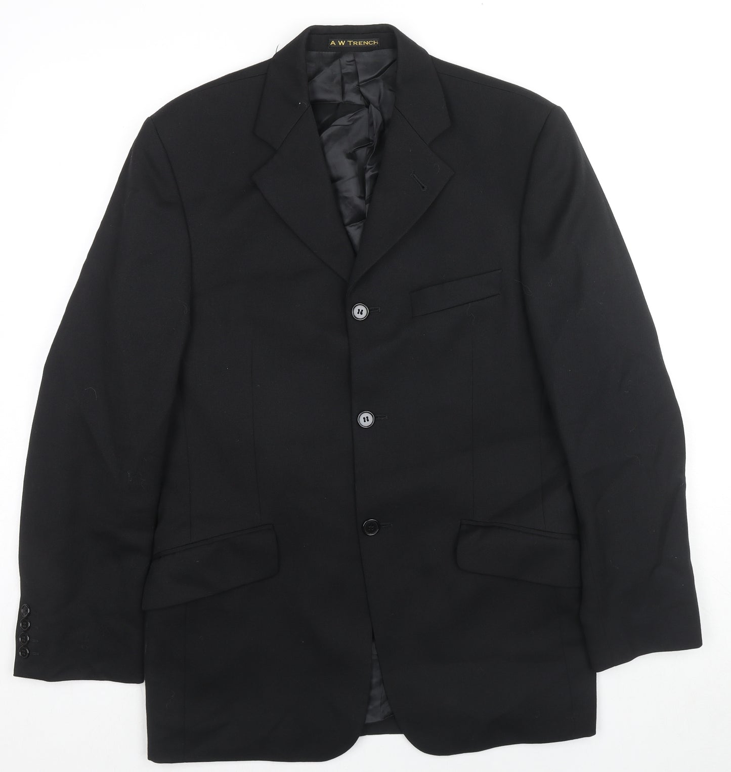 A.W Trench Mens Black Wool Jacket Suit Jacket Size 36 Regular