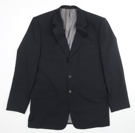 C&A Mens Black Striped Polyester Jacket Suit Jacket Size 40 Regular