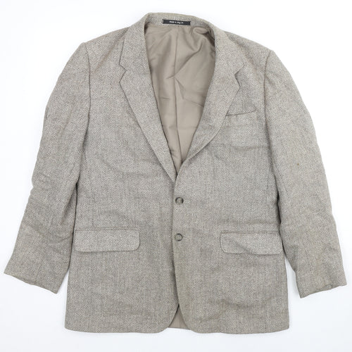 St Michael Mens Beige Herringbone Wool Jacket Suit Jacket Size 40 Regular