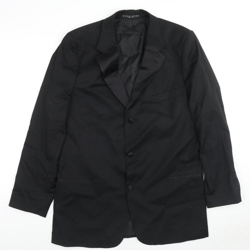HUGO BOSS Mens Black Wool Tuxedo Suit Jacket Size 46 Regular