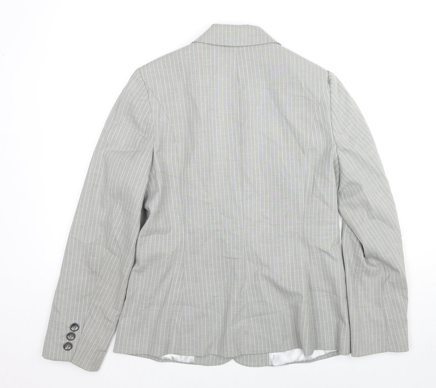 Planet Womens Grey Striped Polyester Jacket Blazer Size 10