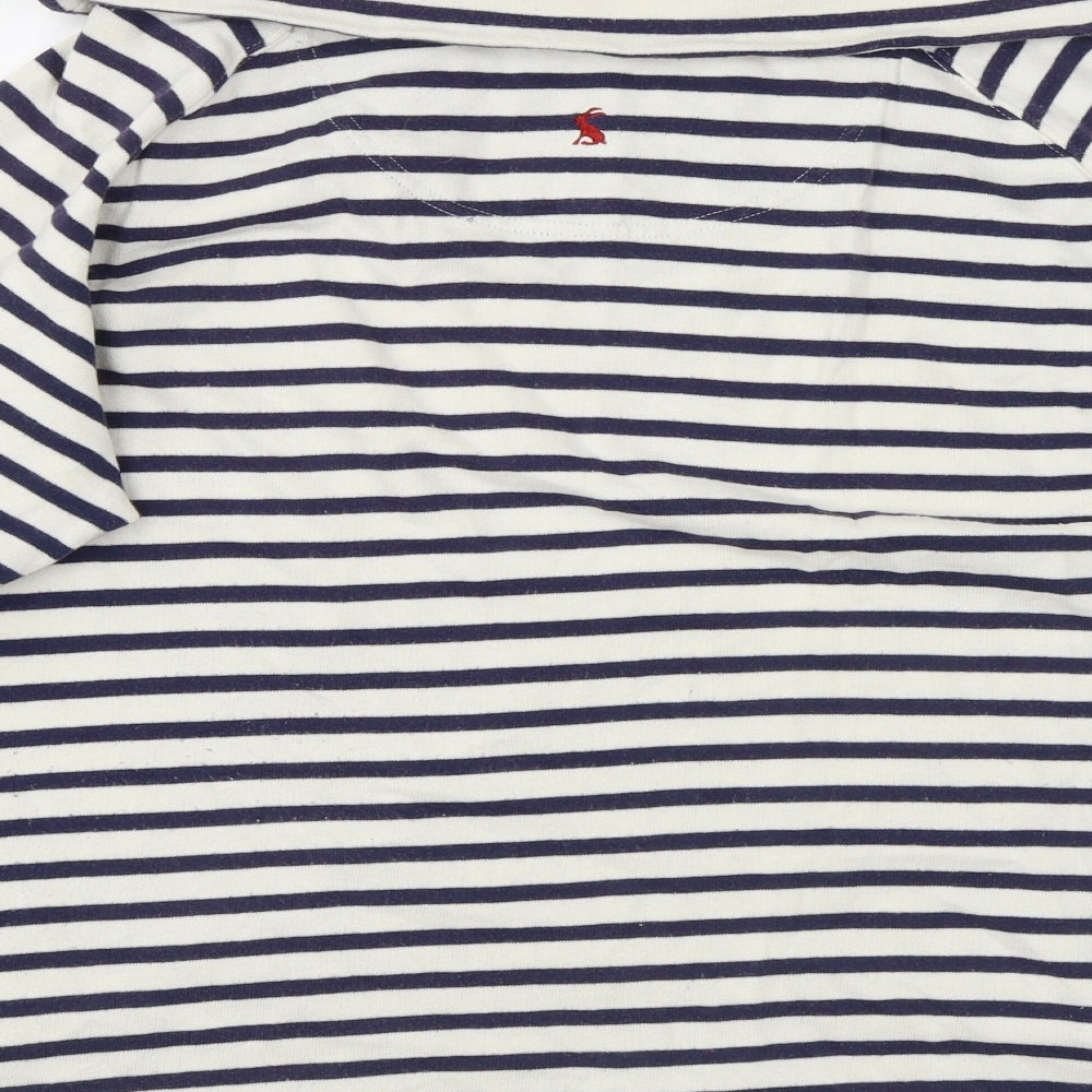Joules Womens White Striped Cotton Jersey Blouse Size 16 Mock Neck - Drawstring