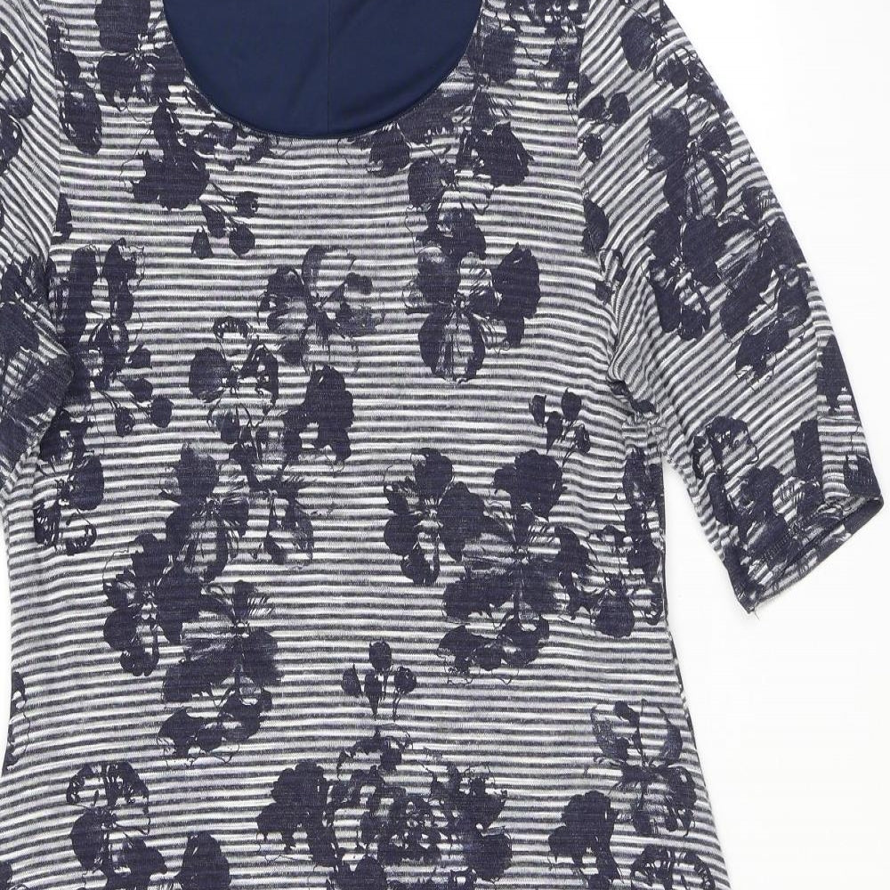 M&Co Womens Blue Floral Viscose A-Line Size 14 Round Neck Pullover