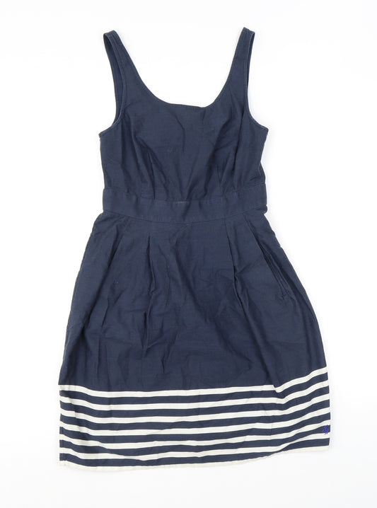 Jack Wills Womens Blue Colourblock 100% Cotton Tank Dress Size 8 Scoop Neck Zip