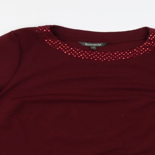 Bonmarché Womens Red Polyester Basic Blouse Size 18 Round Neck
