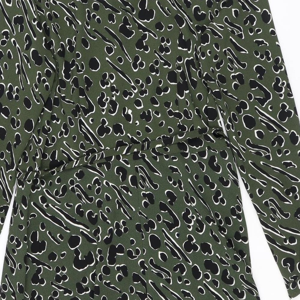 M&Co Womens Green Animal Print Polyester Shirt Dress Size 12 Collared Button