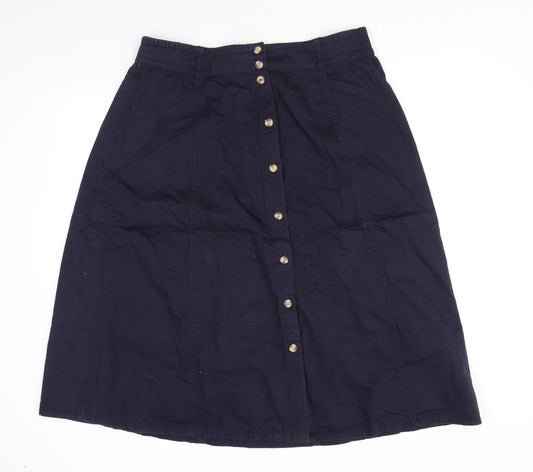 BHS Womens Blue Cotton A-Line Skirt Size 20 Button