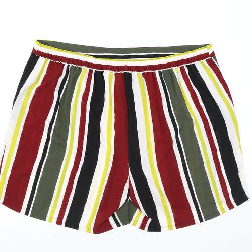 Bonmarché Womens Multicoloured Striped Polyester Basic Shorts Size 24 L7 in Regular Pull On