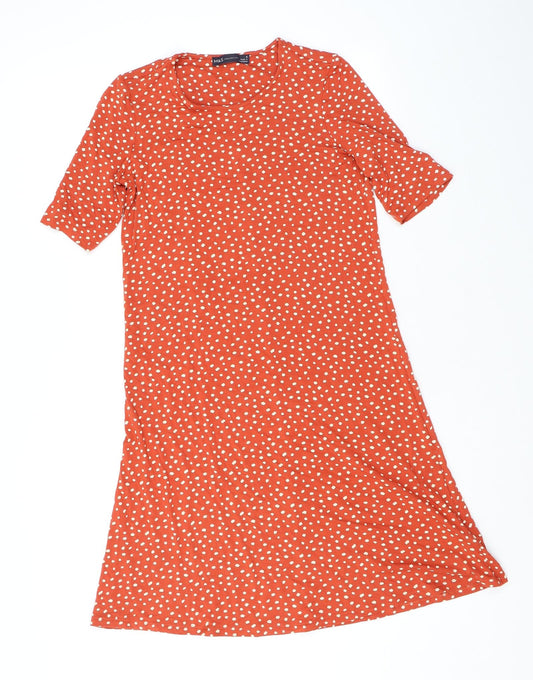 Marks and Spencer Womens Orange Polka Dot Viscose Shift Size 8 Round Neck Pullover