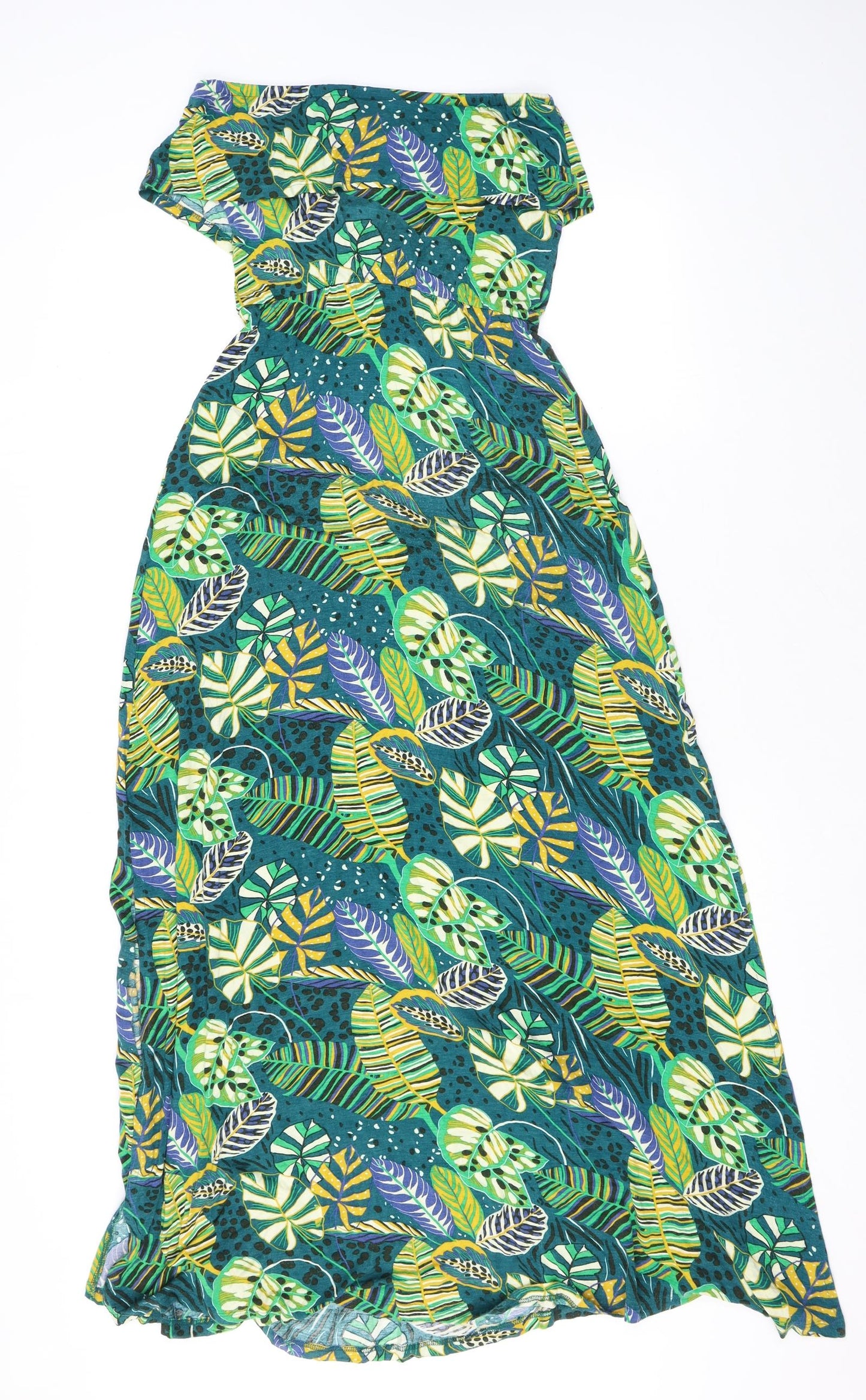 NEXT Womens Green Geometric Viscose A-Line Size 8 Off the Shoulder Pullover - Leaf Print