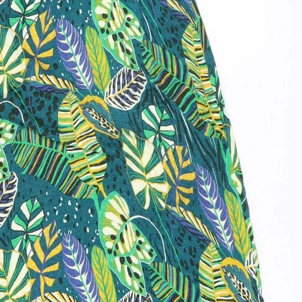 NEXT Womens Green Geometric Viscose A-Line Size 8 Off the Shoulder Pullover - Leaf Print