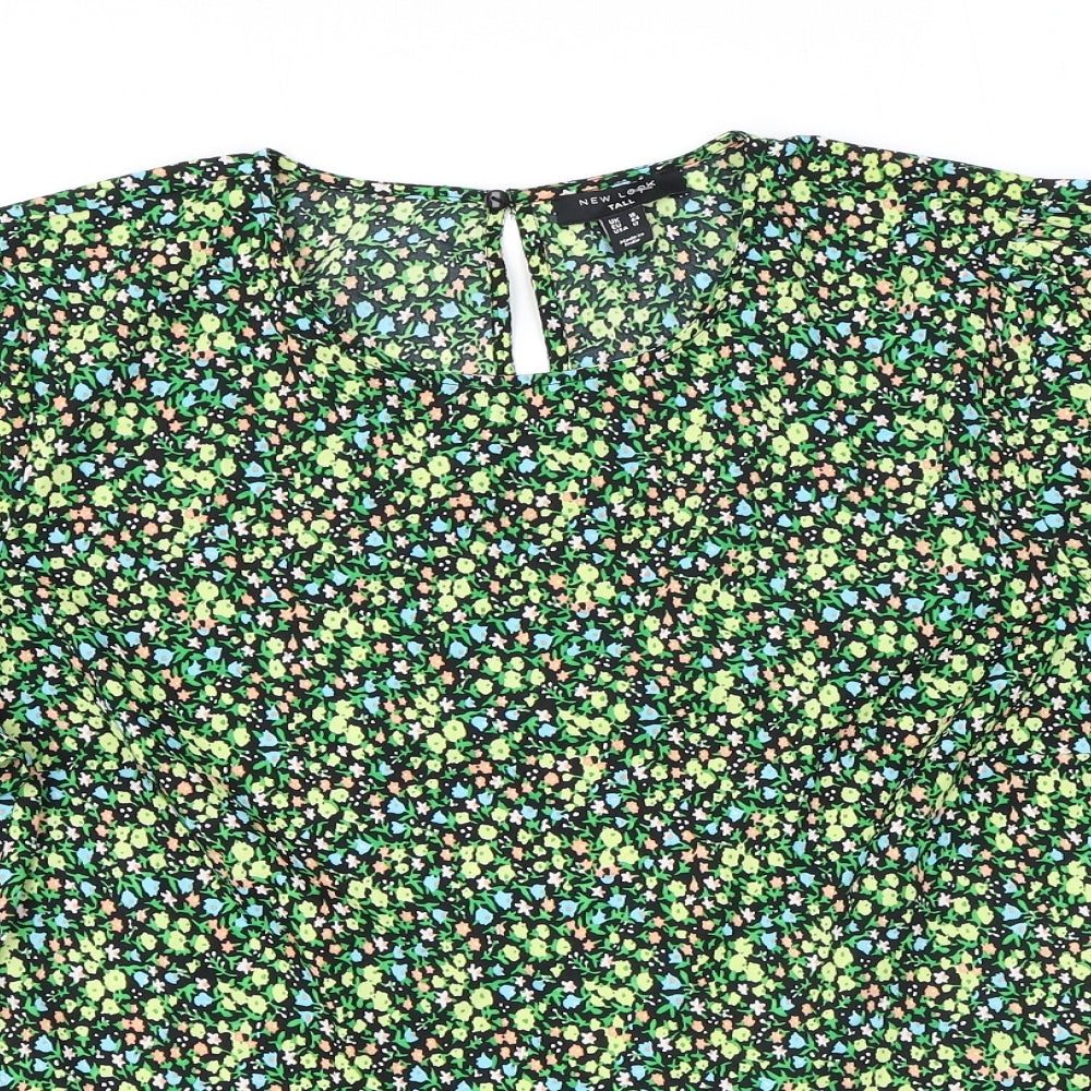 New Look Womens Green Floral Polyester Basic T-Shirt Size 18 Round Neck