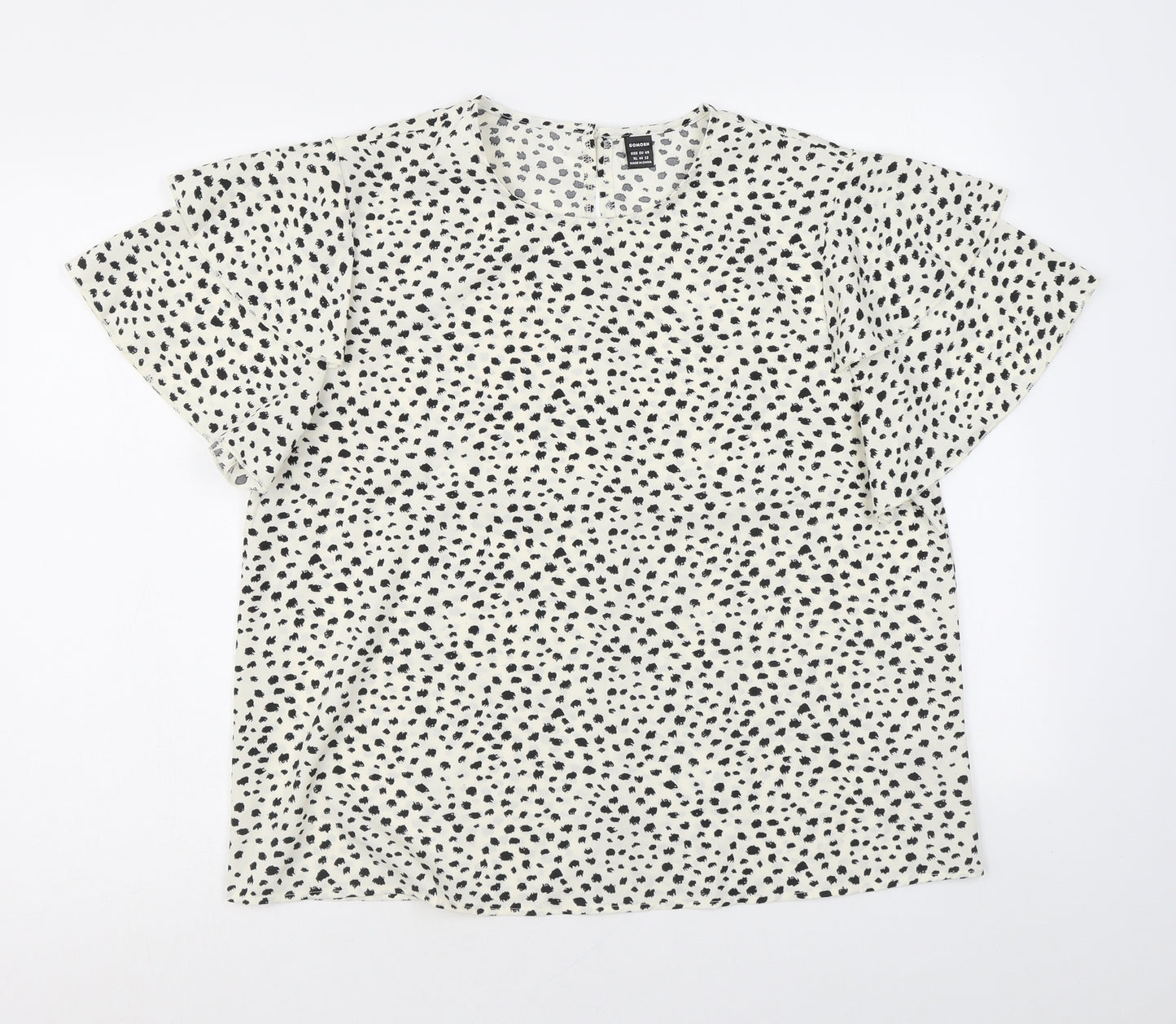 Gomorn Womens White Geometric Polyester Basic T-Shirt Size XL Round Neck