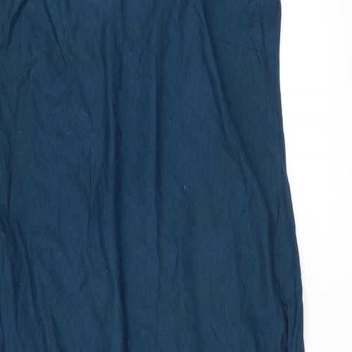 Adini Womens Blue Cotton A-Line Size L Halter Tie - Flower detail