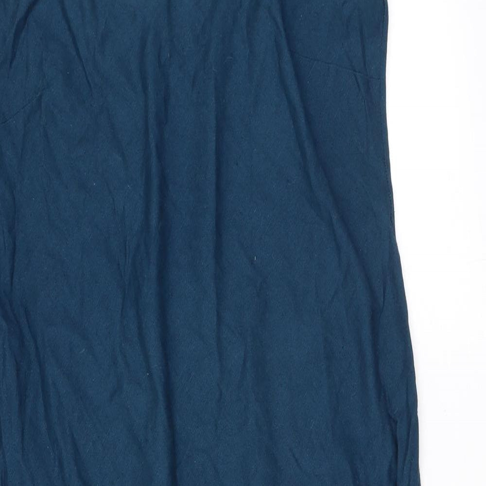 Adini Womens Blue Cotton A-Line Size L Halter Tie - Flower detail