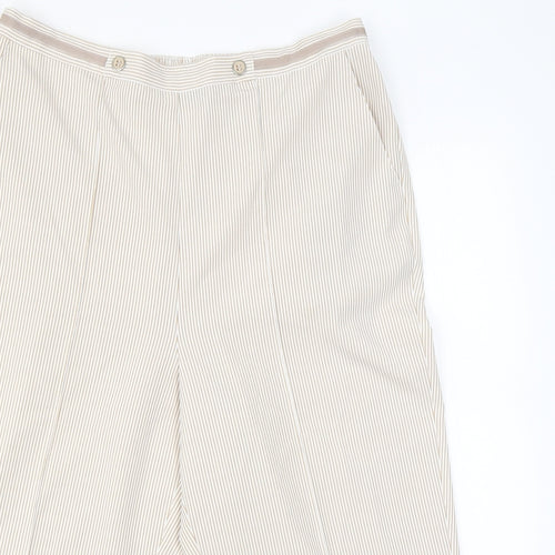 Bonmarché Womens Beige Striped Polyester Cropped Trousers Size 16 L24 in Regular
