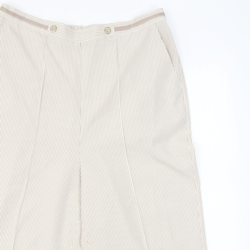 Bonmarché Womens Beige Striped Polyester Cropped Trousers Size 16 L24 in Regular